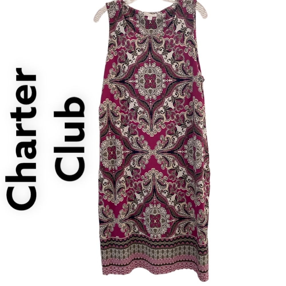 Charter Club Sleeveless Boho Midi Dress Purple Paisley XL